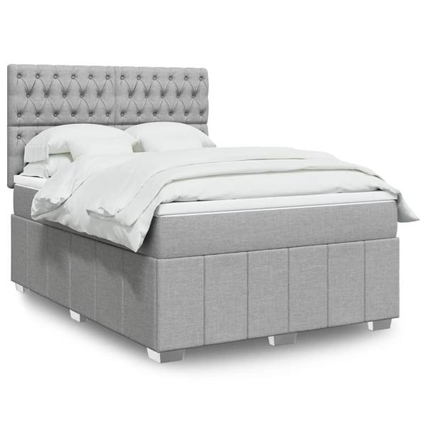 ARDEBO.de - Boxspringbett mit Matratze Hellgrau 140x200 cm Stoff