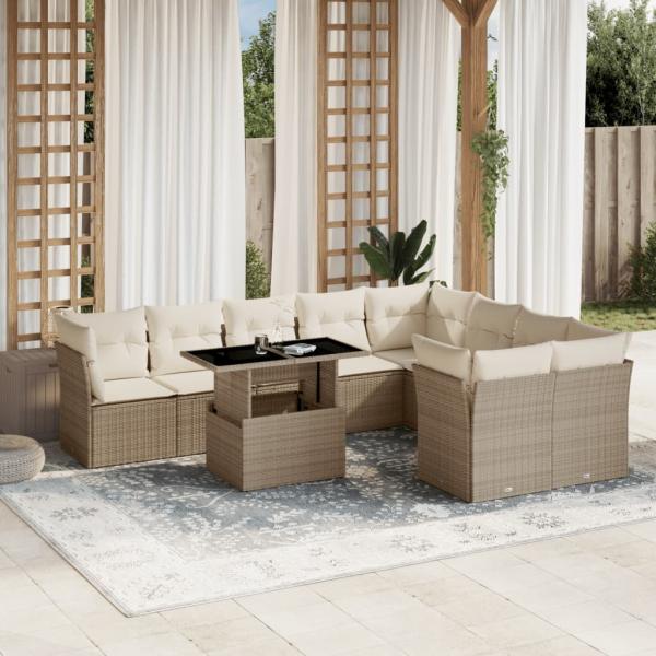 ARDEBO.de - 10-tlg. Garten-Sofagarnitur mit Kissen Beige Poly Rattan