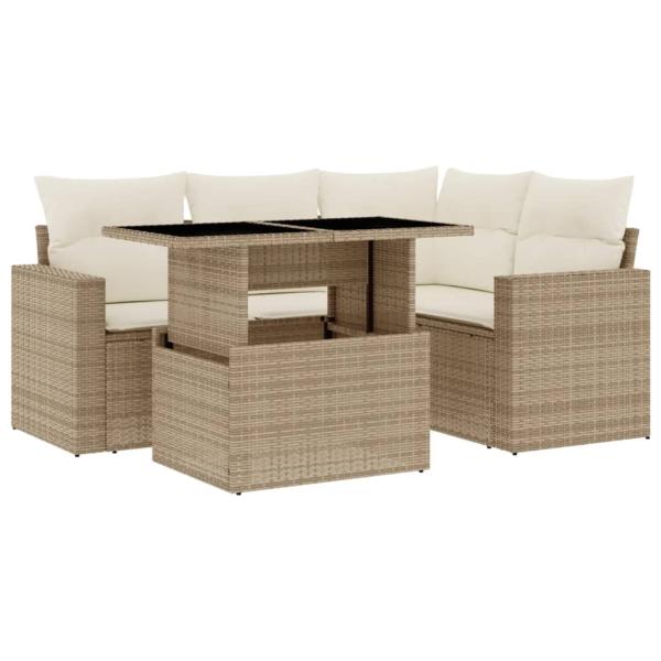 5-tlg. Garten-Sofagarnitur mit Kissen Beige Poly Rattan