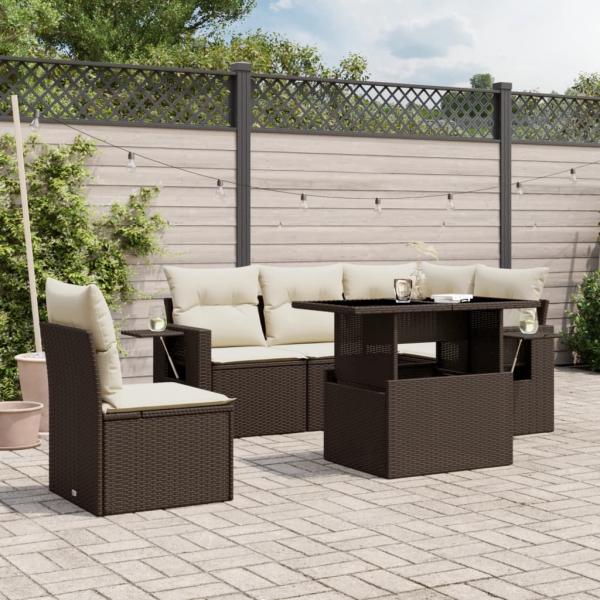 ARDEBO.de - 6-tlg. Garten-Sofagarnitur mit Kissen Braun Poly Rattan