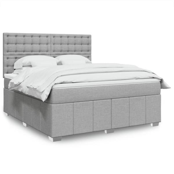 ARDEBO.de - Boxspringbett mit Matratze Hellgrau 180x200 cm Stoff