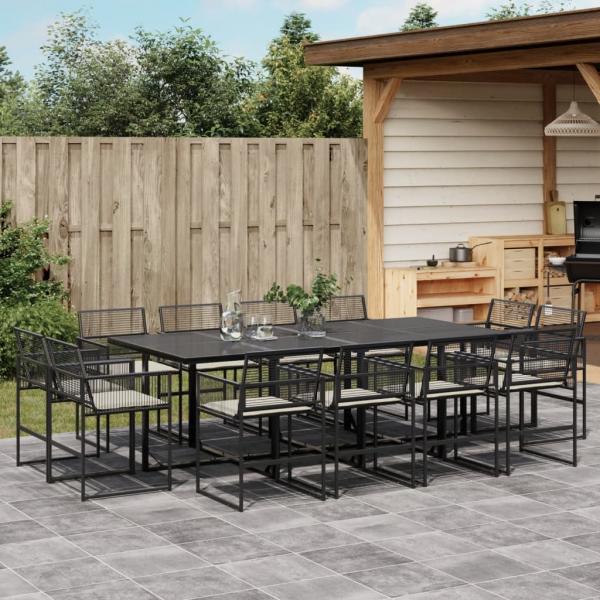 ARDEBO.de - 13-tlg. Garten-Essgruppe mit Kissen Schwarz Poly Rattan