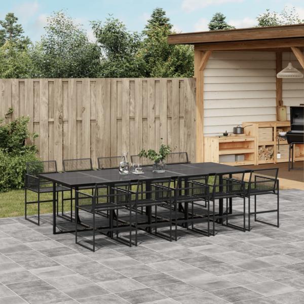 ARDEBO.de - 11-tlg. Garten-Essgruppe Schwarz Poly Rattan