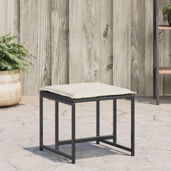 ARDEBO.de - Gartenhocker mit Kissen 4 Stk. Schwarz Poly Rattan