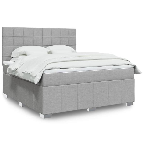 ARDEBO.de - Boxspringbett mit Matratze Hellgrau 180x200 cm Stoff