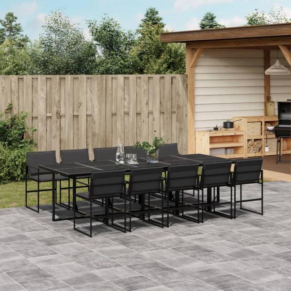 ARDEBO.de - 11-tlg. Garten-Essgruppe mit Kissen Schwarz Textilene