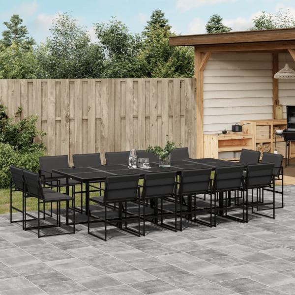 ARDEBO.de - 15-tlg. Garten-Essgruppe mit Kissen Schwarz Textilene
