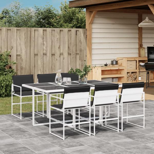 ARDEBO.de - 7-tlg. Garten-Essgruppe mit Kissen Weiß Textilene