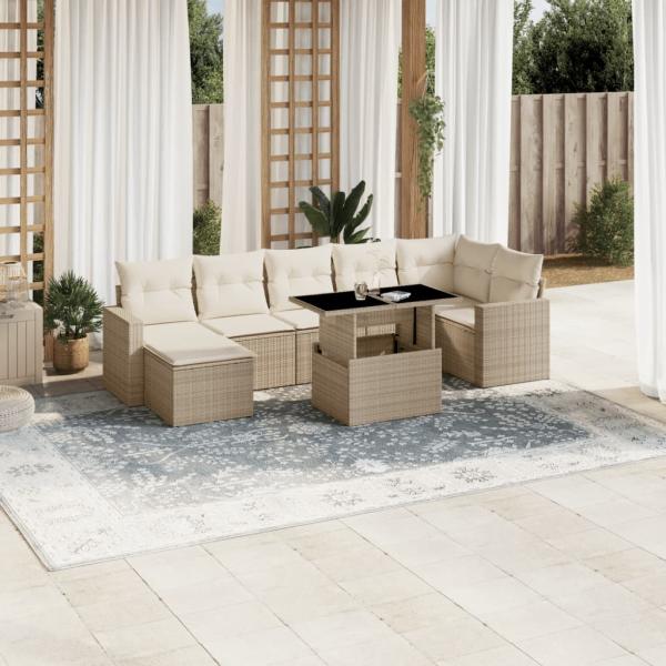 ARDEBO.de - 8-tlg. Garten-Sofagarnitur mit Kissen Beige Poly Rattan