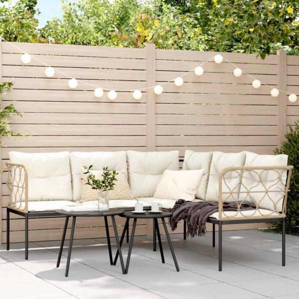 ARDEBO.de - Gartensofa in L-Form mit Kissen Schwarz Stahl und Textilene