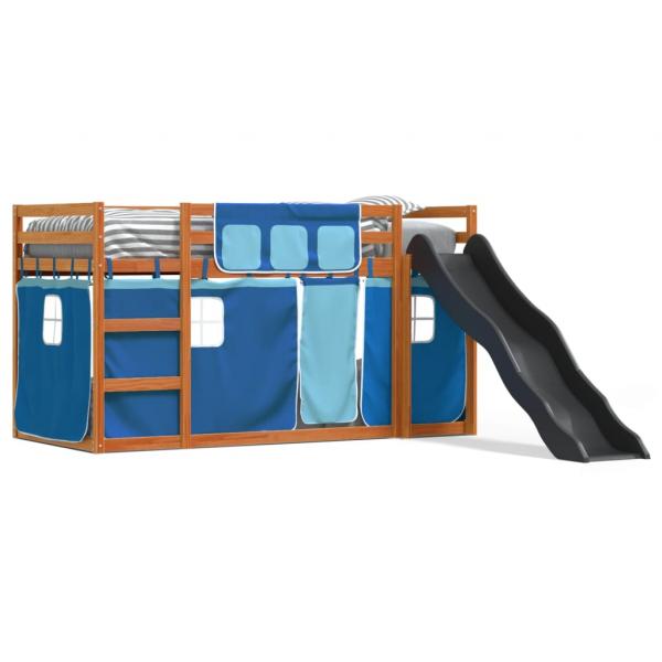 ARDEBO.de - Etagenbett mit Rutsche und Gardinen Blau 90x200 cm