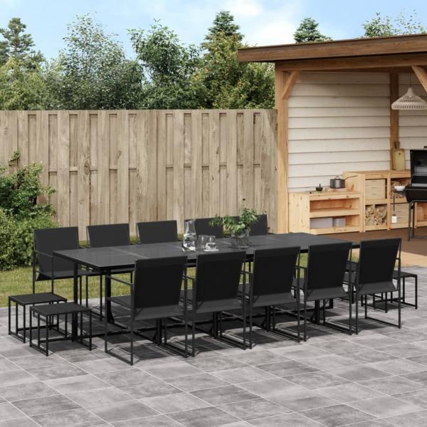 ARDEBO.de - 15-tlg. Garten-Essgruppe Schwarz Textilene