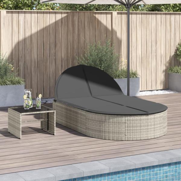 ARDEBO.de - Doppel-Sonnenliege mit Kissen Hellgrau Poly Rattan