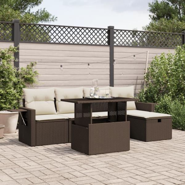 ARDEBO.de - 6-tlg. Garten-Sofagarnitur mit Kissen Braun Poly Rattan