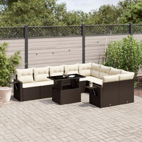 ARDEBO.de - 10-tlg. Garten-Sofagarnitur mit Kissen Braun Poly Rattan