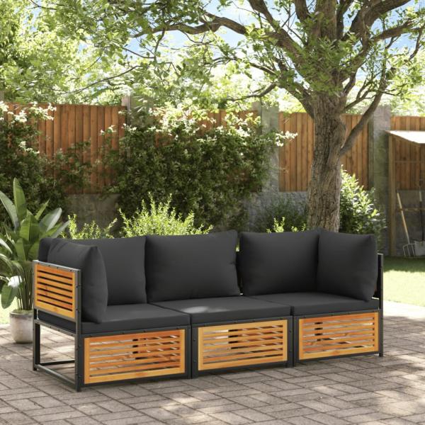 ARDEBO.de - 3-tlg. Garten-Sofagarnitur mit Kissen Massivholz Akazie