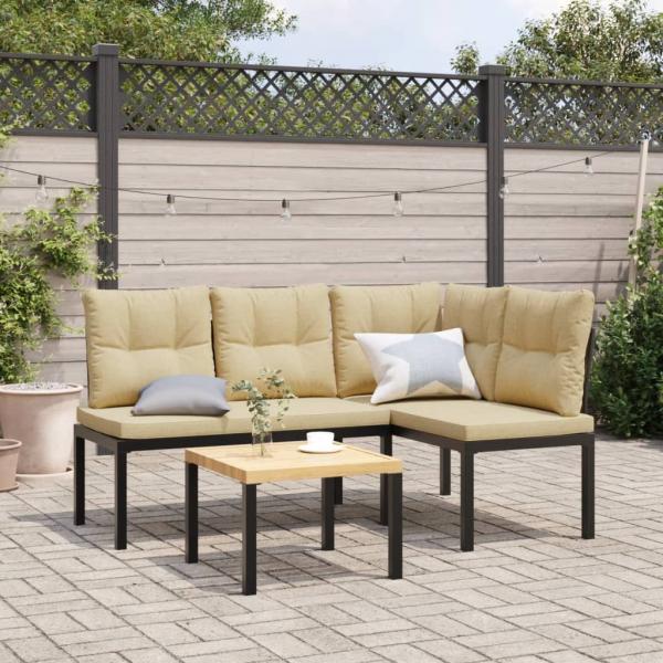 ARDEBO.de - Gartenbänke mit Kissen 2 Stk. Schwarz Pulverbeschichteter Stahl