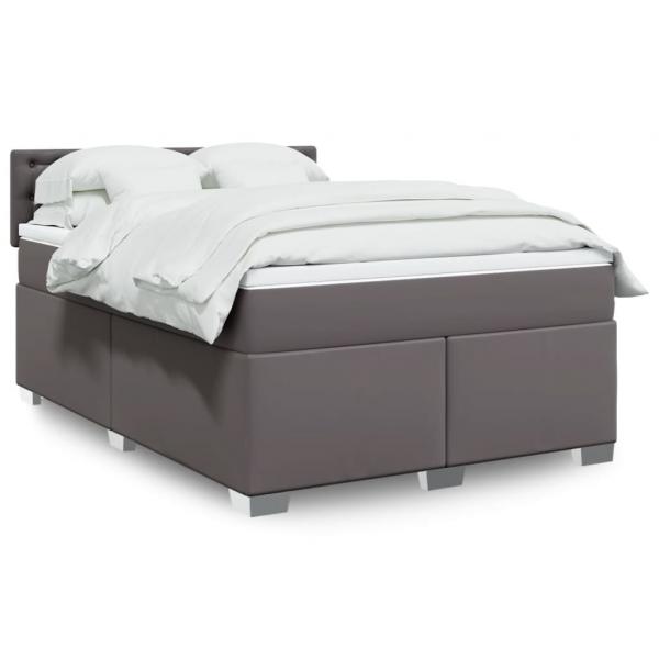 ARDEBO.de - Boxspringbett mit Matratze Grau 160x200 cm Kunstleder