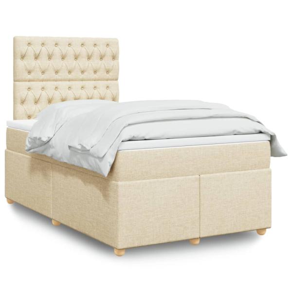 ARDEBO.de - Boxspringbett mit Matratze Creme 120x190 cm Stoff