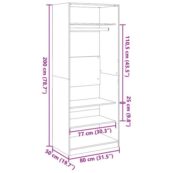 Kleiderschrank Grau Sonoma 80x50x200 cm Holzwerkstoff