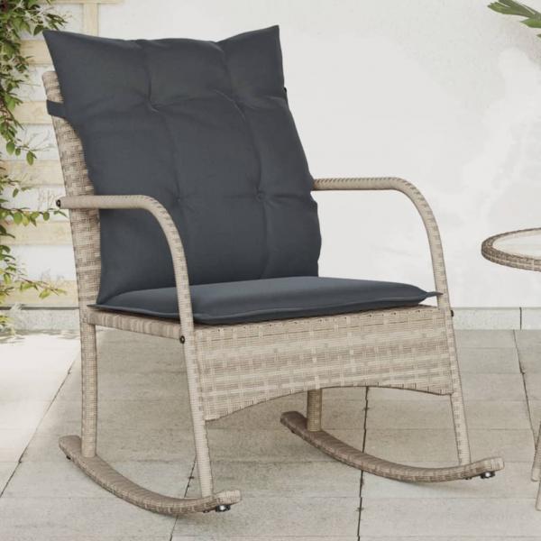 ARDEBO.de - Garten-Schaukelstuhl mit Kissen Hellgrau Poly Rattan