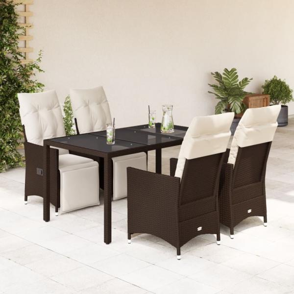ARDEBO.de - 5-tlg. Garten-Bistro-Set mit Kissen Braun Poly Rattan