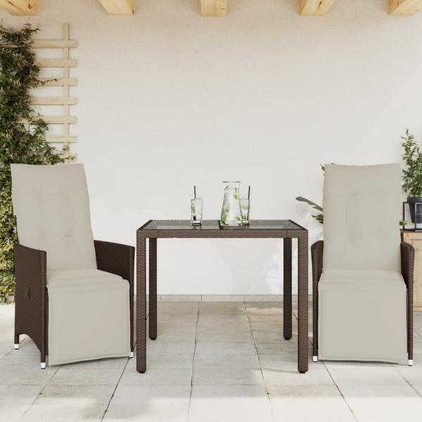 ARDEBO.de - 3-tlg. Garten-Bistro-Set mit Kissen Braun Poly Rattan