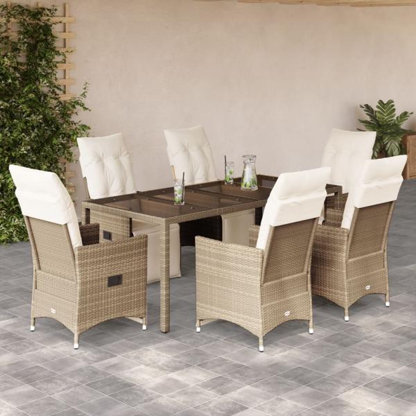 ARDEBO.de - 7-tlg. Garten-Bistro-Set mit Kissen Beige Poly Rattan