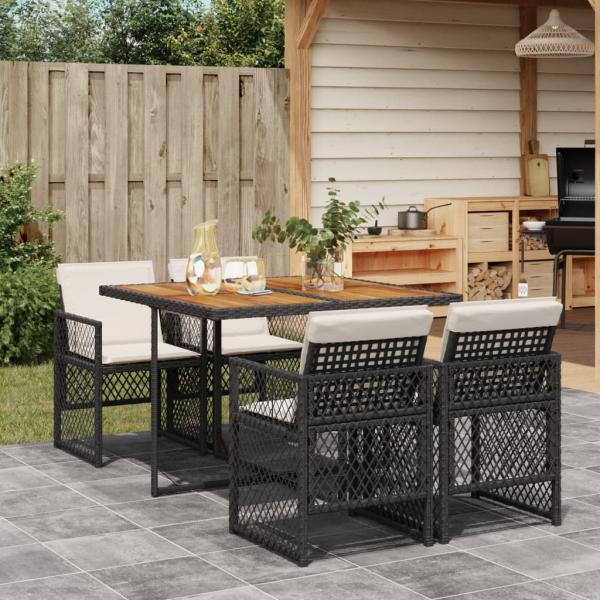 ARDEBO.de - 5-tlg. Garten-Essgruppe mit Kissen Schwarz Poly Rattan