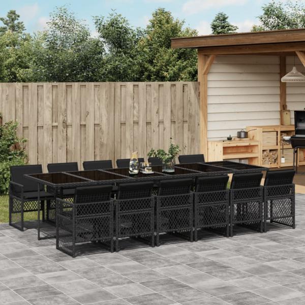ARDEBO.de - 13-tlg. Garten-Essgruppe mit Kissen Schwarz Poly Rattan