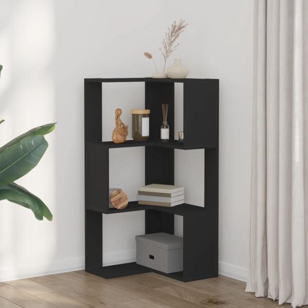 Eck-Bücherregal 3 Böden Schwarz 50x50x102 cm Holzwerkstoff