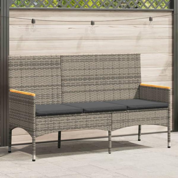 ARDEBO.de - Gartenbank 3-Sitzer mit Kissen Grau Poly Rattan