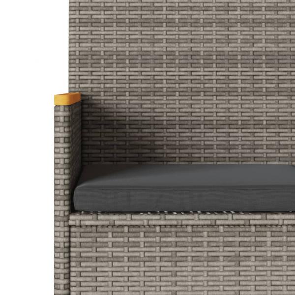 Gartenbank 3-Sitzer mit Kissen Grau Poly Rattan