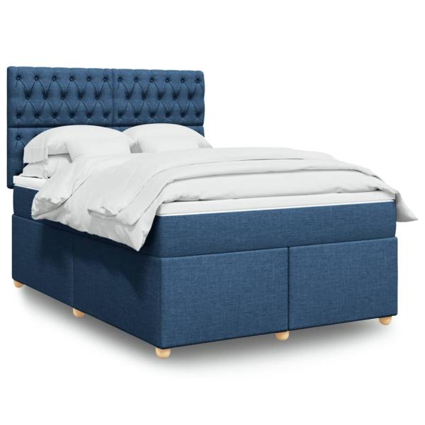 ARDEBO.de - Boxspringbett mit Matratze Blau 140x200 cm Stoff