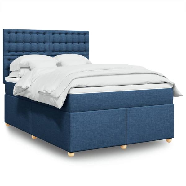 ARDEBO.de - Boxspringbett mit Matratze Blau 140x200 cm Stoff