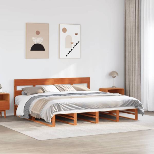 ARDEBO.de - Massivholzbett ohne Matratze Wachsbraun 200x200 Kiefernholz