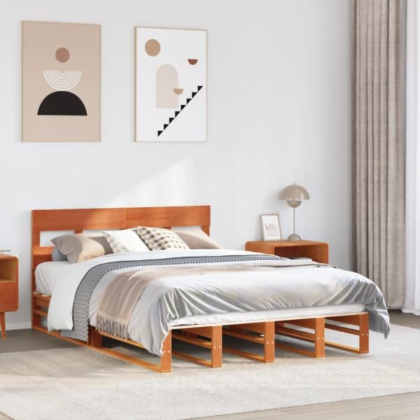 ARDEBO.de - Massivholzbett ohne Matratze Wachsbraun 140x190 cm Kiefernholz