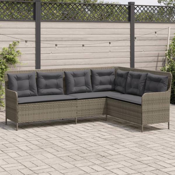 ARDEBO.de - Gartensofa in L-Form mit Kissen Grau Poly Rattan