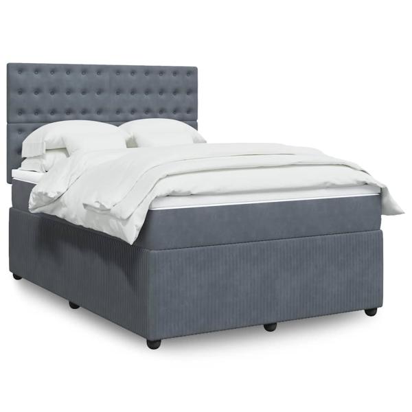 ARDEBO.de - Boxspringbett mit Matratze Dunkelgrau 140x200 cm Samt