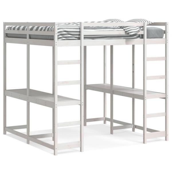 ARDEBO.de - Hochbett mit Schreibtisch & Leiter Weiß 180x200 cm Kiefernholz