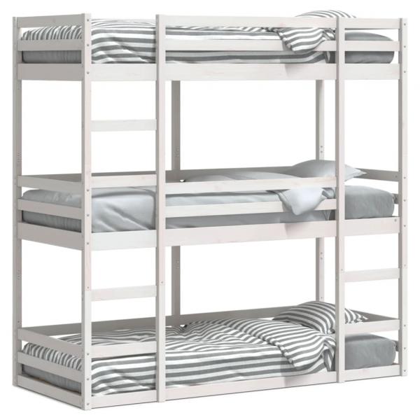 ARDEBO.de - Dreifach-Etagenbett Weiß 80x200 cm Massivholz Kiefer