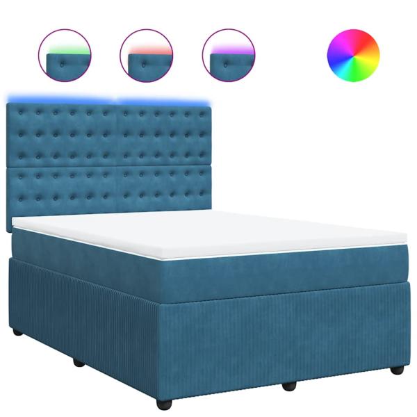 Boxspringbett mit Matratze Blau 140x190 cm Samt