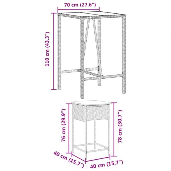 5-tlg. Gartenbar-Set mit Kissen Grau Poly Rattan