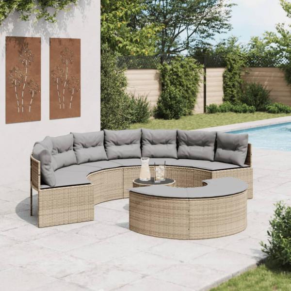 ARDEBO.de - 3-tlg. Garten-Sofagarnitur Halbrund Beige Poly-Rattan