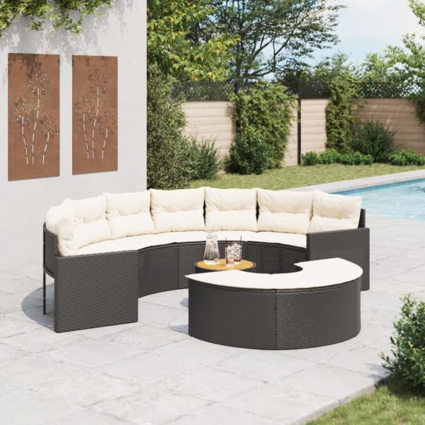 ARDEBO.de - 3-tlg. Garten-Sofagarnitur Halbrund Schwarz Poly-Rattan