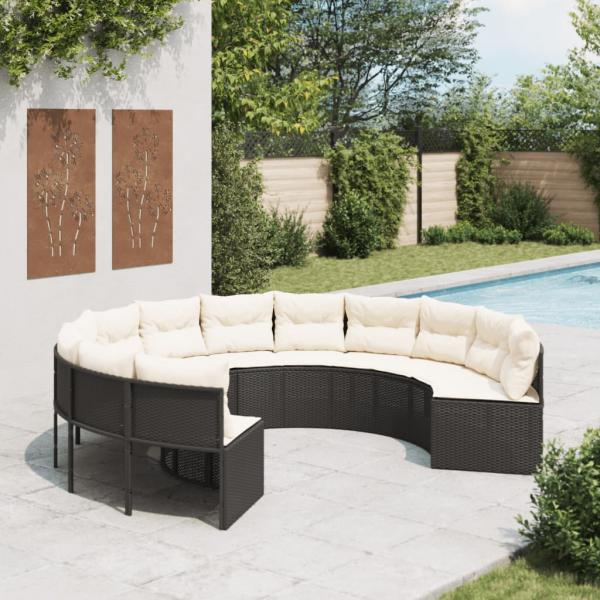 ARDEBO.de - Gartensofa mit Kissen Rund Schwarz Poly-Rattan