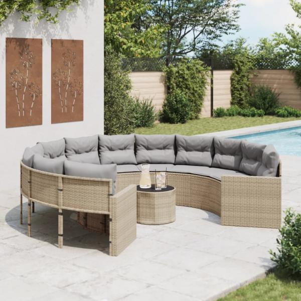 ARDEBO.de - Gartensofa mit Tisch und Kissen Rund Beige Poly-Rattan