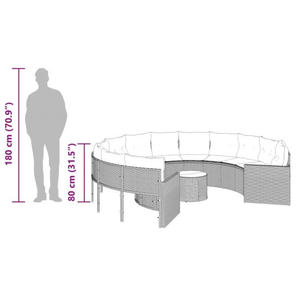 Gartensofa mit Tisch und Kissen Rund Beige Poly-Rattan