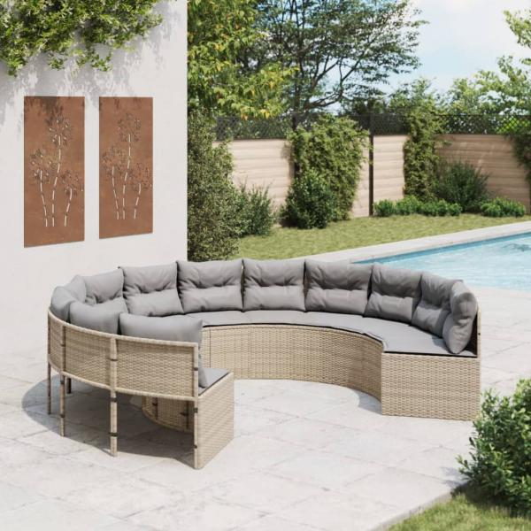 ARDEBO.de - Gartensofa mit Kissen Rund Beige Poly-Rattan
