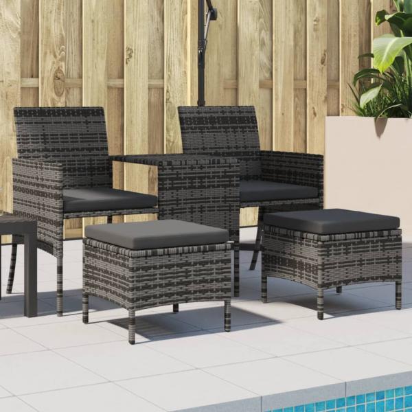 ARDEBO.de - Gartensofa 2-Sitzer mit Tisch und Hockern Grau Poly Rattan